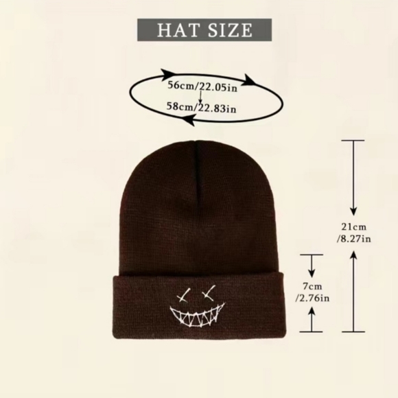 CUTE HAT Beanie Smile Face Embroidered smiley knitted  Beanie Cap Rolled-edgeNEW - Picture 3 of 8